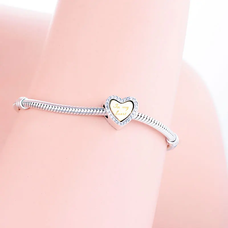 Стерлинговое Серебро 925 пробы золотой цвет сердечко кубический циркон бусины