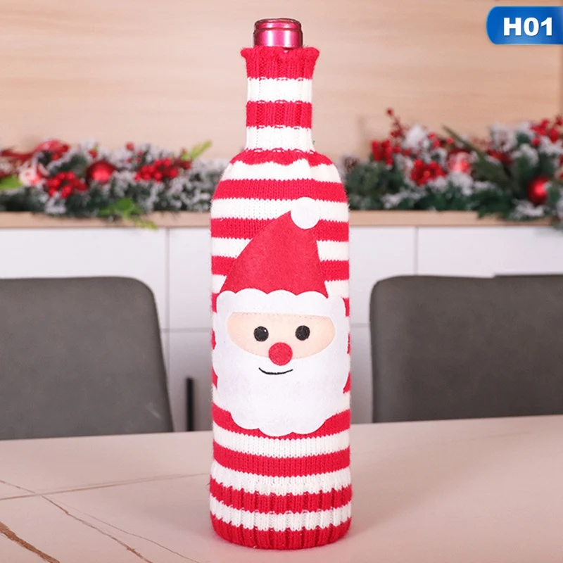 

Wine Bottle Bag Christmas Red Wine Bottle Cover Xmas Dress Woven Bag Hat For Beer Bottle New Year Home Party Table Decoration
