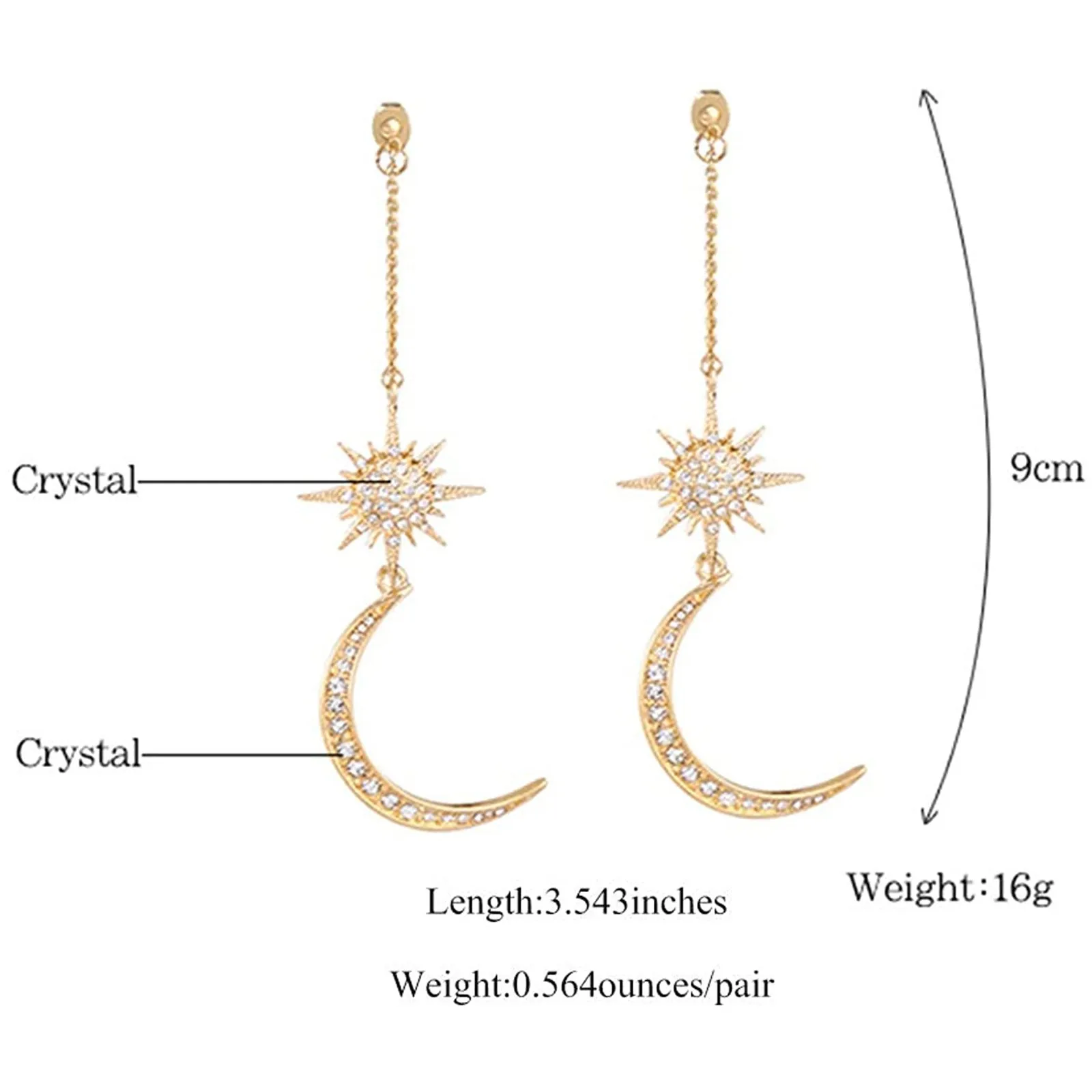 

Women's Long Dangle Earrings Moon Stars Fashion Jewellry Earring Girl Gold Color Jewelry Dangle Earrings Vintage Jewelry R5