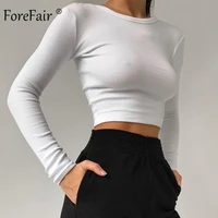 forefair 2021 autumn long sleeve knitted women t shirt basic solid skinny o neck streetwear casual female crop tops tees