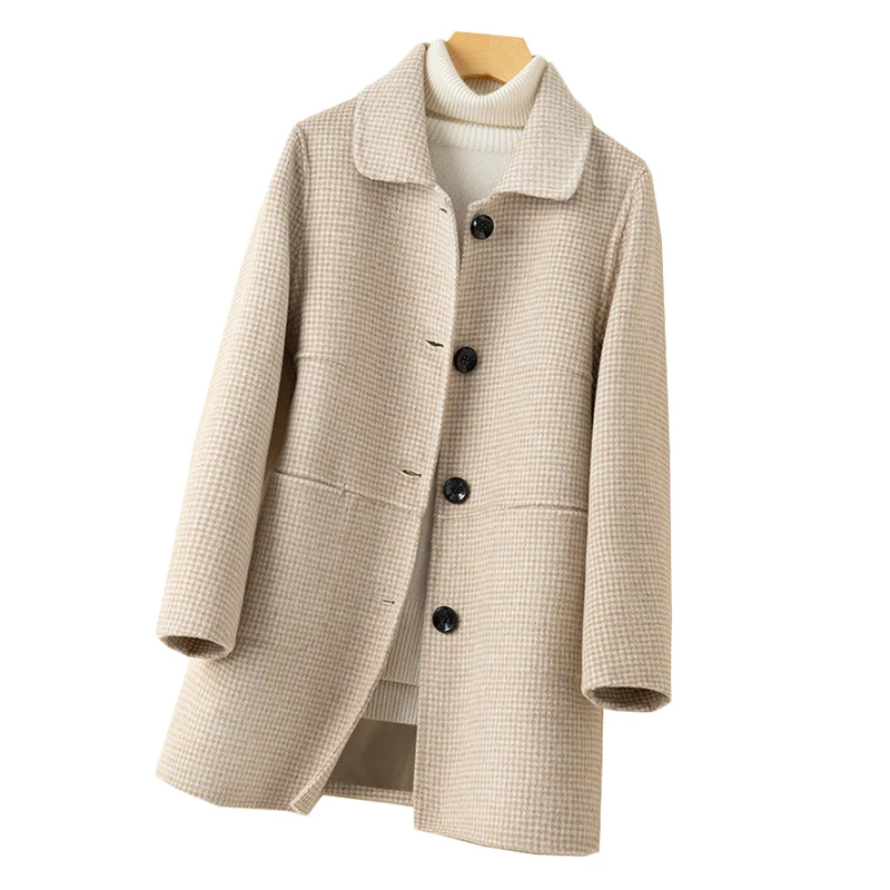 Осень-зима 2021 новое клетчатое шерстяное пальто женская Свободная Длинная