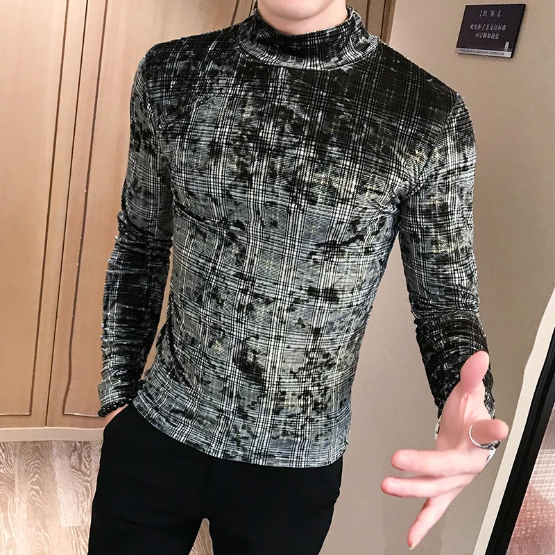 2020 Мужская футболка весна осень новая с длинным рукавом и высоким воротником