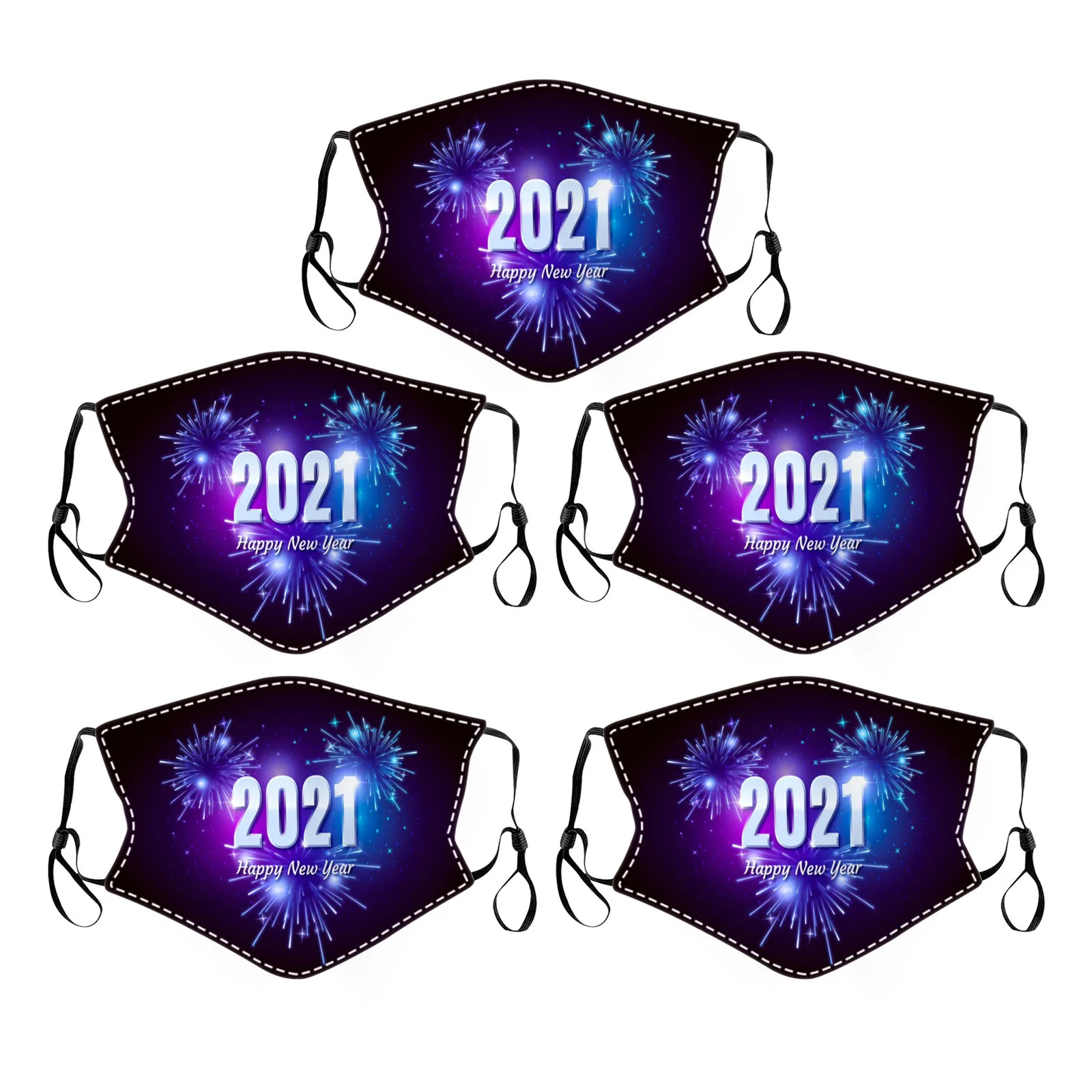 

5PCS Christmas Mask 2021 Style New Year Print Mouth Mask masque Unisex Washable Face Cover Mask Outdoors mondmask