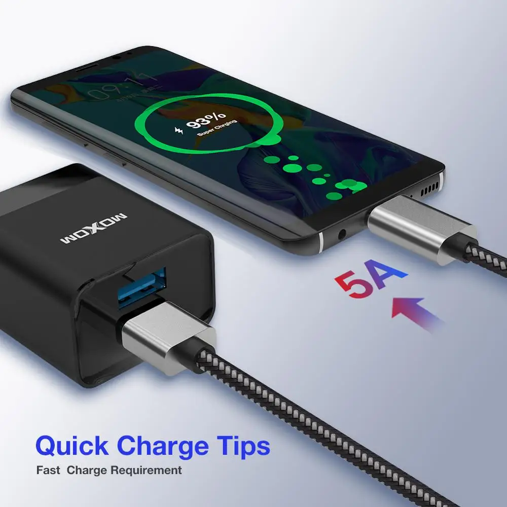 Кабель MOXOM USB C 5A Supercharge Type кабель для Huawei p20 lite быстрый зарядный Samsung S9 8 Note 9|Кабели