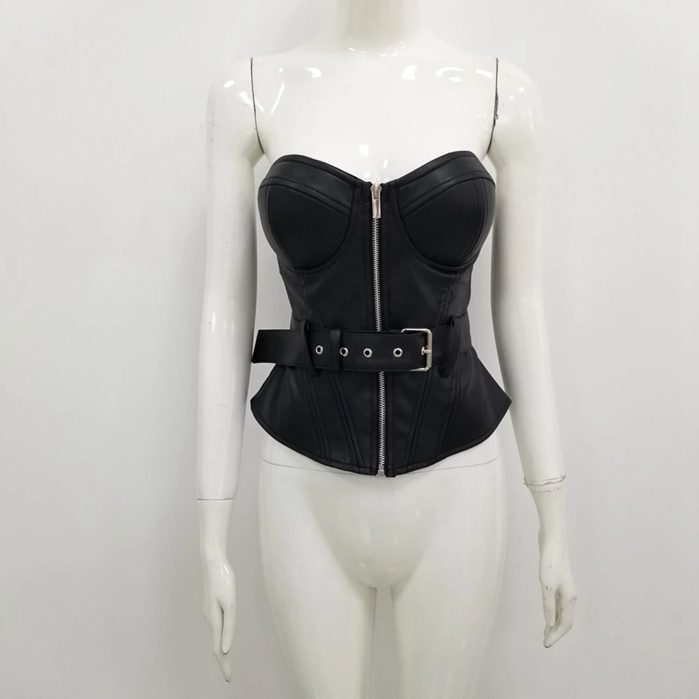 Новинка 2019 модный топ пикантный черный ремень из искусственной кожи на молнии