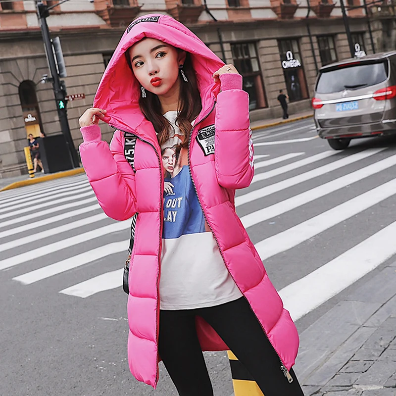 

2021 Fashion Cotton-padded Jacket Hooded Warm Winter Jacket Women Parkas Long Slim Thick FANMUER
