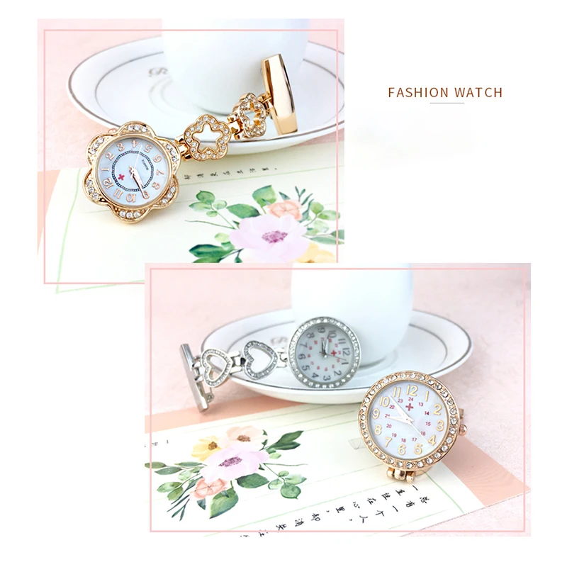 ALK Flower Type Nurse Watch Clip-on Fob Brooch Hanging Watches Quartz Doctor Clocks Silver Medical Pocket Watch Hospital Gift