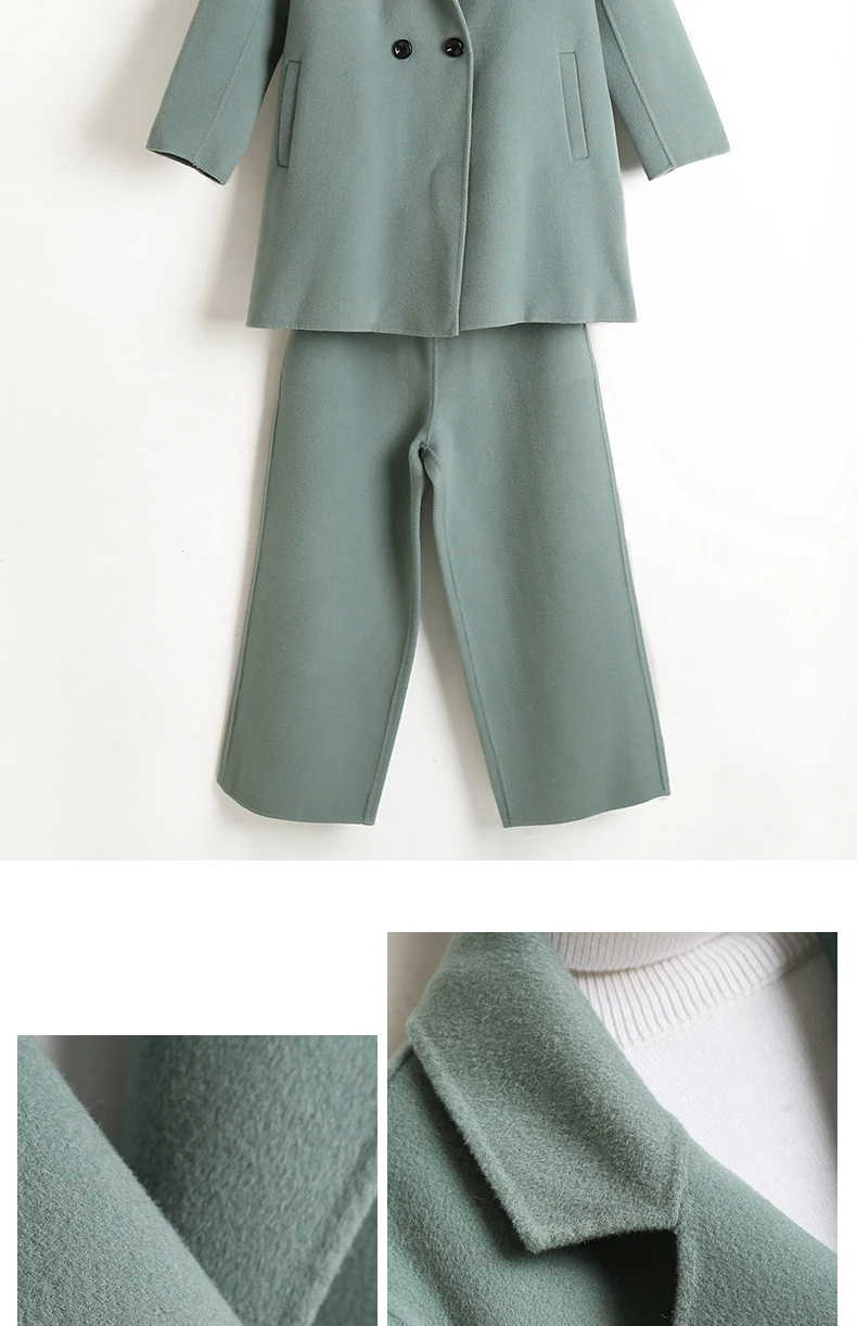 autumn and winter coat pants two sets of women cashmere short coat fashion sexy red cashmere party women's clothing