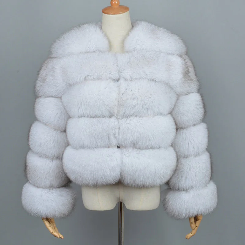 Natural White Натуральный мех пальто для женщин длинный рукав натуральный Лисий кроп куртка зима толстые теплые модные S1796B - Цвет: Natural White