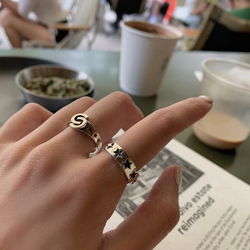 

VENTFILLE 925 Sterling Silver Retro Simple Little Star Female Korean Ins Hip-hop Ring