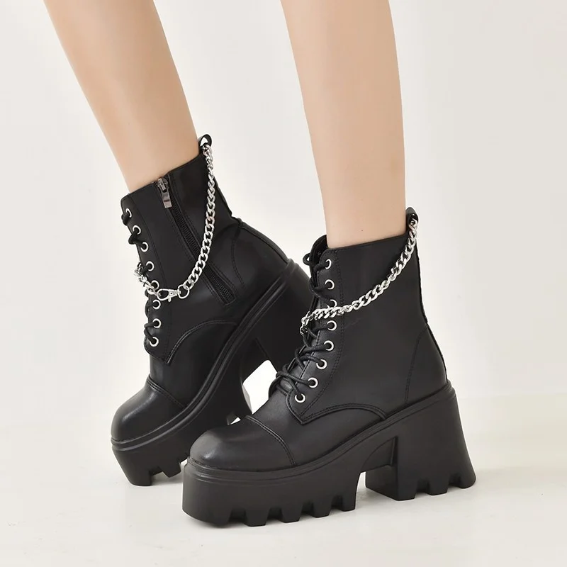 

Brand Design Fashion Boots INS Hot Sale Cool Gothic Cosplay Puck Women Ankle Boots Chunky Platform Wedges Shoes Botas De Mujer