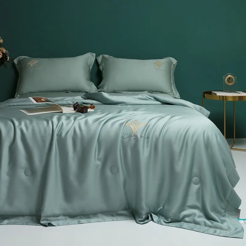 

600TC 3/4/5pcs Luxury Bedding Tencel Plaid Soft Bed Cover Solid Summer Throw Blanket Quilt Set with Bed Sheet Pillowcase