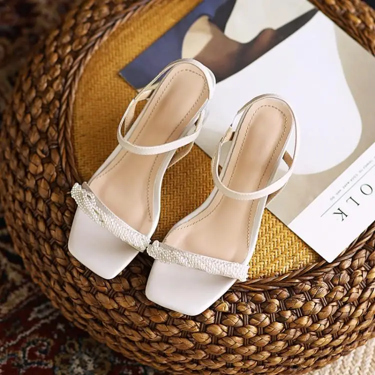 

Comfort Shoes for Women Beige Heeled Sandals 2021 Summer Buckle Strap Large Size Med Open Toe Black New Block High Fashion Clear