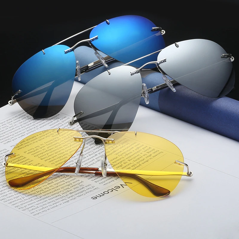 Солнцезащитные очки авиаторы HBK PM0077 без оправы поляризационные ультралегкие