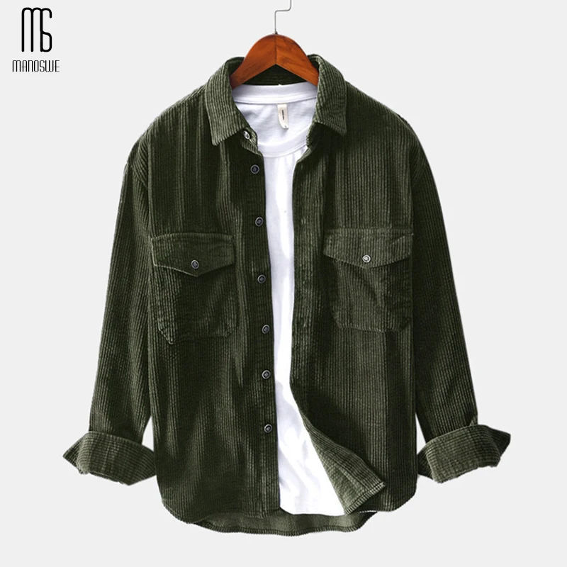 Manoswe 2020 Весенняя Мужская Вельветовая рубашка в стиле ретро с длинным рукавом и