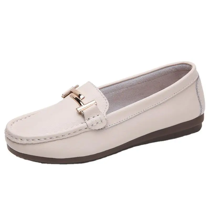 

Genuine leather middle-aged and elderly mother shoes flat women's shoes new casual breathable peas shoes white shoes