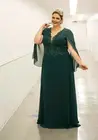 Зеленые длинные платья для матери невесты 2021, облегающее длинное платье в пол с глубоким V-образным вырезом и бусинами, шифоновое платье для матери невесты