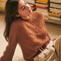 paulin mohair knitted jumper women long puff sleeve o neck elegant chic sweater ladies autumn winter vintage pullover 2021