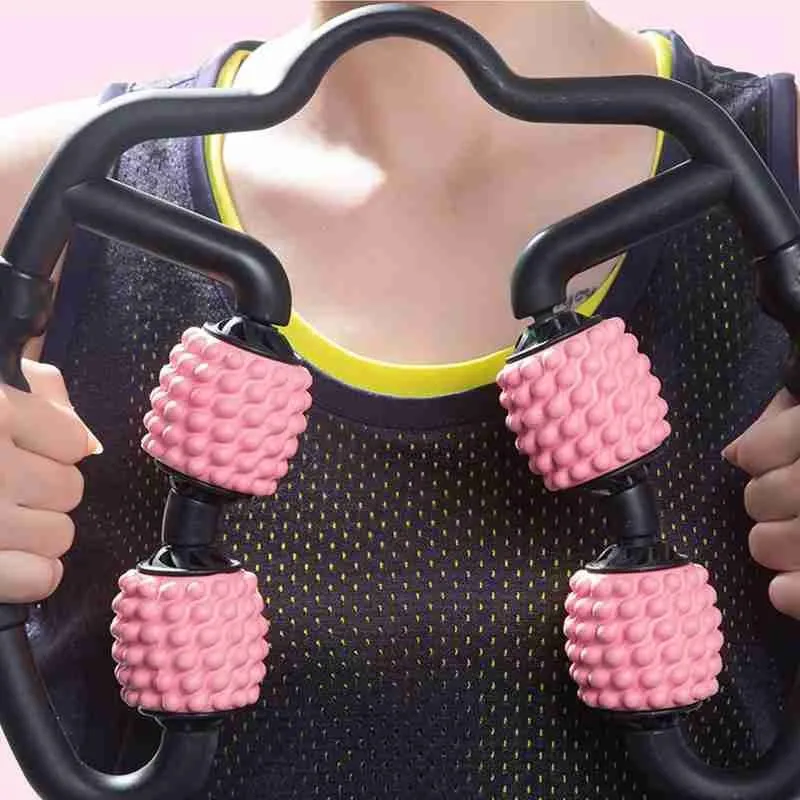 

U Shape Trigger Point Massage Roller For Arm Leg Neck Muscle Tissue For Fitness Yoga Pilates Sports 4 Wheel Fitness Massager