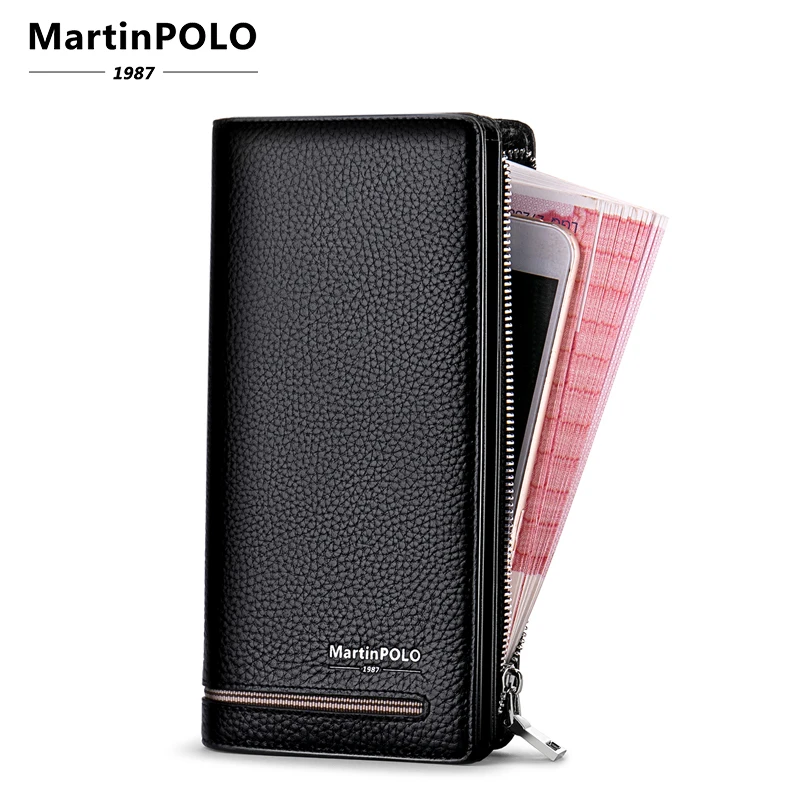 BLACK-MP3001 MartinPOLO портмане мужское Мужской Длинный кошелек на молнии и застежке из натуральной кожи роскошный клатч бизнес-кошелек длинный держатель для карт мужские кошельки MP3001 - Цвет: BLACK-MP3001