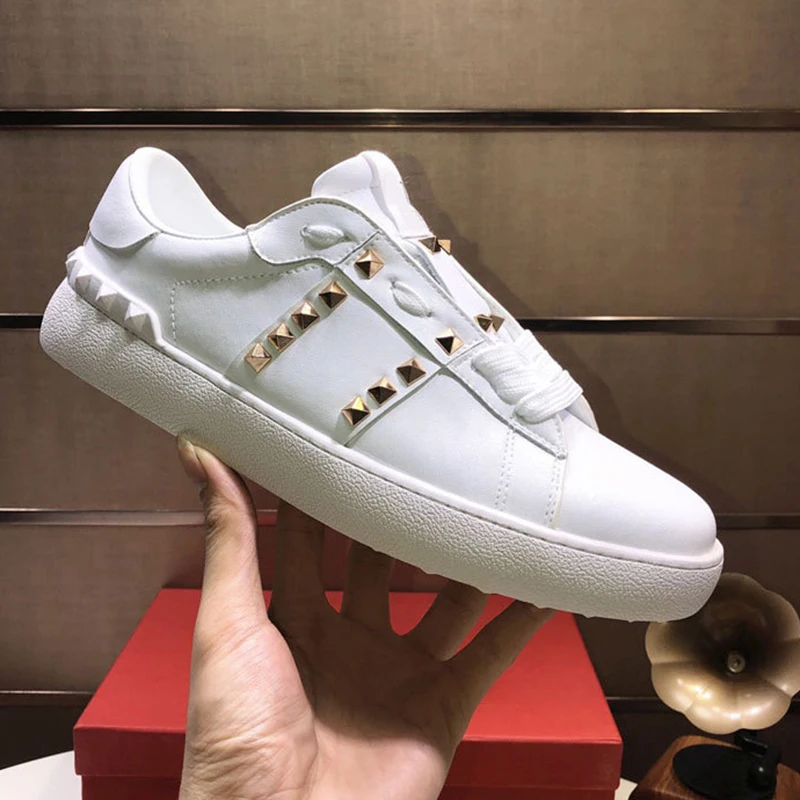 

Brand Designer Sneakers Skateboard Shoes Women Leather Lace Up Casual White Shoes Plus Size 44 Hommes Chaussures