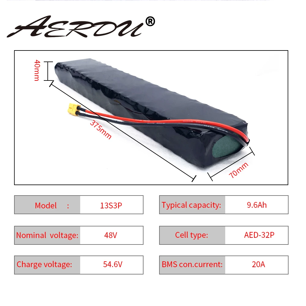 

AERDU 18650 Lithium Ion Battery Pack 48V 9.6Ah 750Watt 10Ah 9Ah Ebike Scooter Motor Xt60 20A Common Port BMS wheel chair