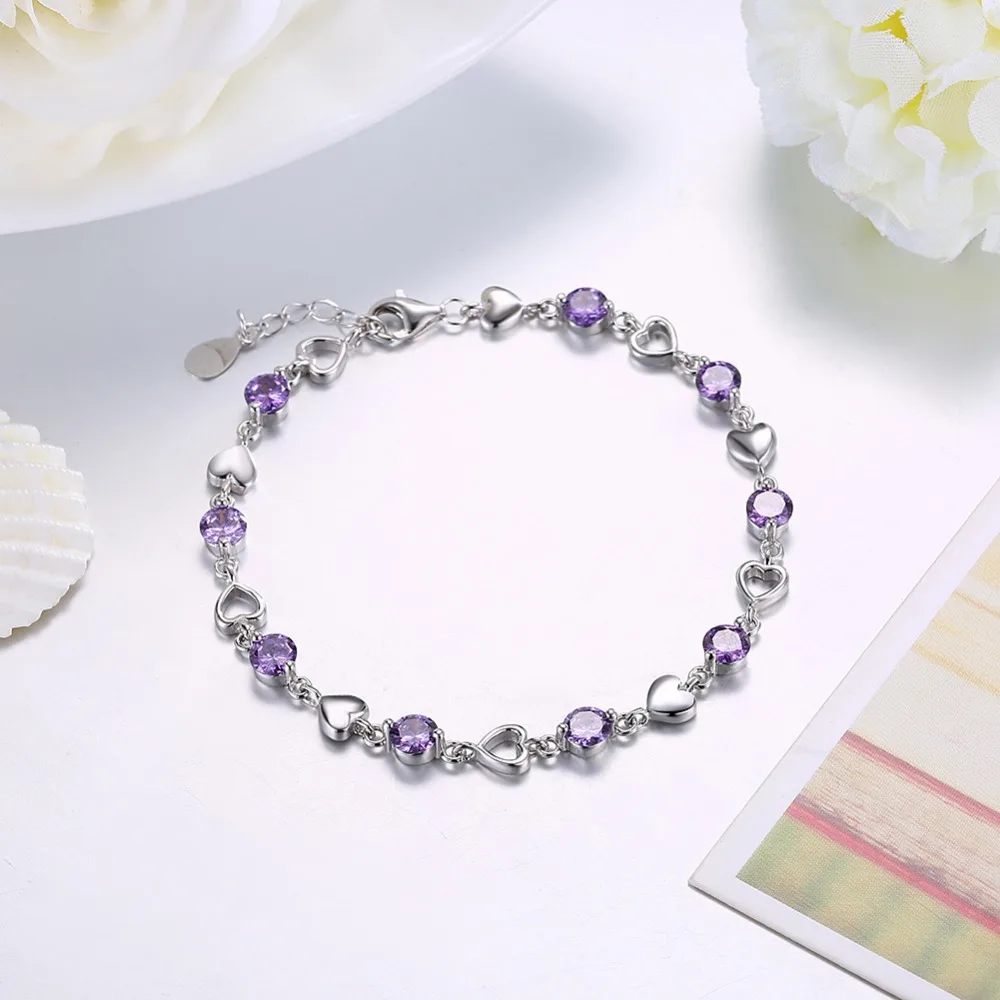 

TGB02 Glitter Zirconia stone Heart Bracelet for women Wedding 925 Sterling Silver Jewelry