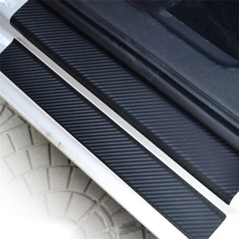4Pcs/lot Carbon Fiber Look Car Sticker Black Door Plate Stickers Sill Scuff Cover Anti Scratch Decal Universal For All | Автомобили и