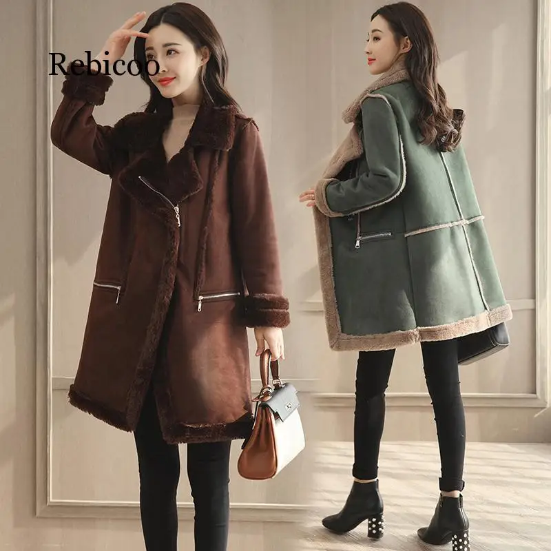 Женское замшевое пальто из искусственной овечьей шерсти Осень зима 2019