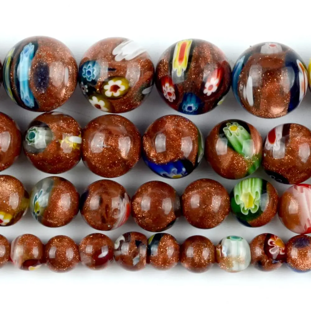 Натуральный миллефиори цветок золотой песчаник кость круглые промежуточные