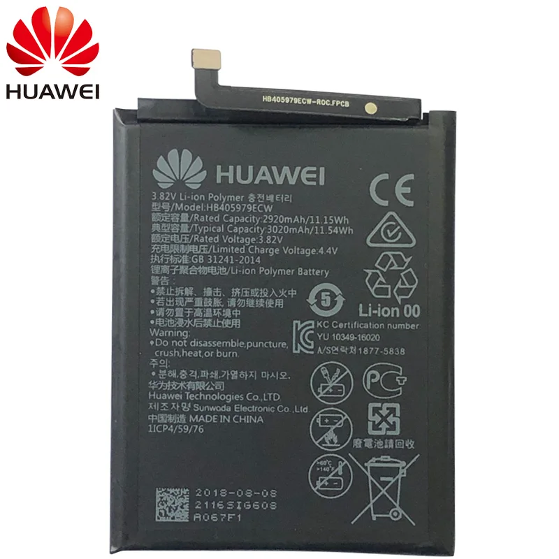 Оригинальный аккумулятор 3020 мАч HB405979ECW для Huawei Nova CAZ AL10 TL00 CAN L01 L02 L12 Enjoy 6S Honor 6C Y5 p9 lite