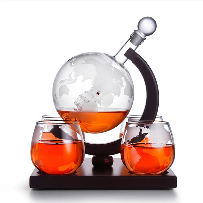 

Etched Whiskey Globe Decanter Set,with 4 Etched Globe Whisky Glasses - for Liquor, Bourbon,Vodka - 1000Ml