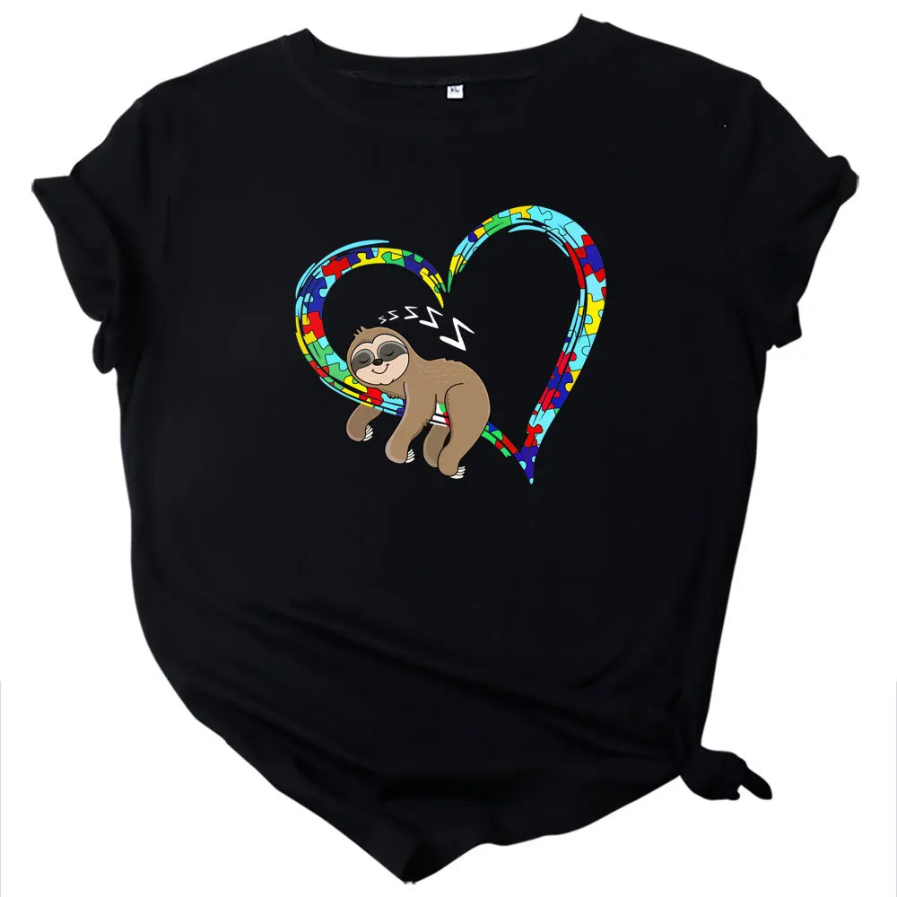 

Women Cotton T Shirt Lovely Sloth Heart Graphic T Shirts Summer Plus Size Tees Tops Casual Streetwear