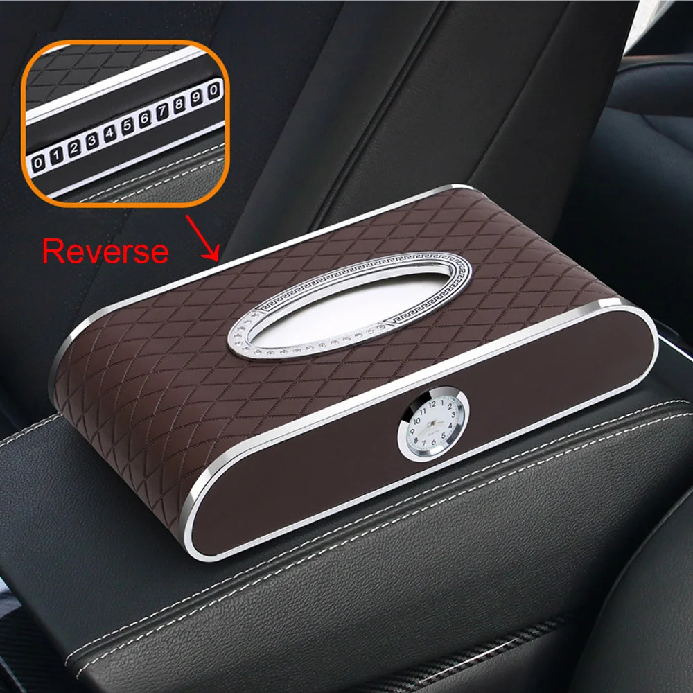 

Car clock car tissue Box Luxury PU Leather Auto Paper Box Holder Cover Case Tray for Home Office Automotive