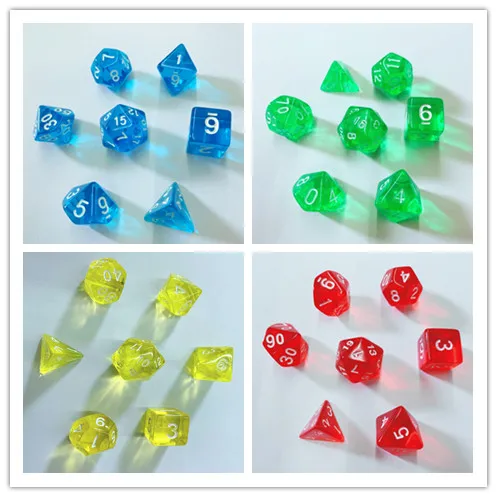 random 7pcs(1set) 1 Набор многогранных кубиков, красочные прозрачные поли игральные кости, набор настольной игры из 7 сторонних кубиков D4 D6 D8 D10 D12 D20 N06, Набор Игральных кубиков - Цвет: random 7pcs(1set)