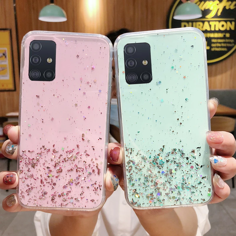 Мягкий Прозрачный блестящий чехол из ТПУ для Samsung Galaxy A6 A7 A9 A8 Plus 2018 J4 J6