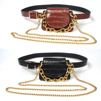 deepeel 1p 2 2104cm women vintage snakeskin pattern belt metal chain leather patchwork waist bag adjustable female cummerbunds