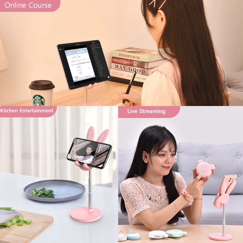 aimitek rabbit phone stand universal cute pet bunny angle height adjustable deskop desk holder for iphone ipad xiaomi tablet pc free global shipping
