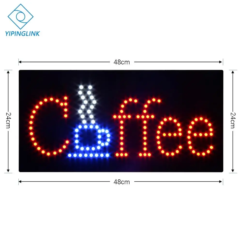 

High brightness coffee shop LED sign board advertising flashing neon light box indoor 24*48cm pull chain to control