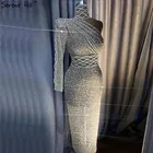 Серен Хилл Серебро Русалка сексуальные вечерние платья 2021 одно плечо Бисероплетение роскошное Сверкающее формальное платье LA70388