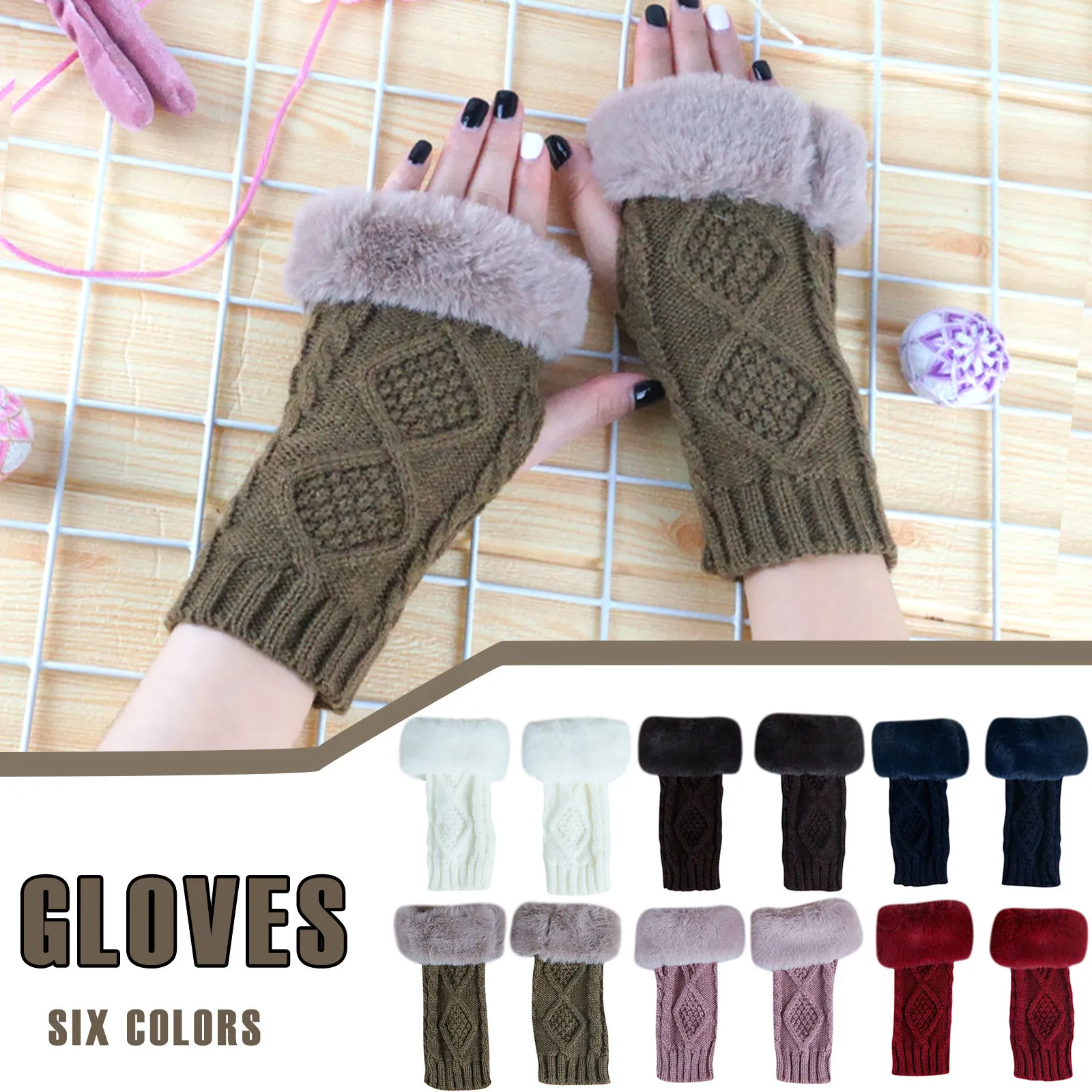 

Winter Fashion Women Pure Color Frayed Warm Typing Elastic Half-finger Gloves Outdoor Fur Warm Gloves Clothing Accessories