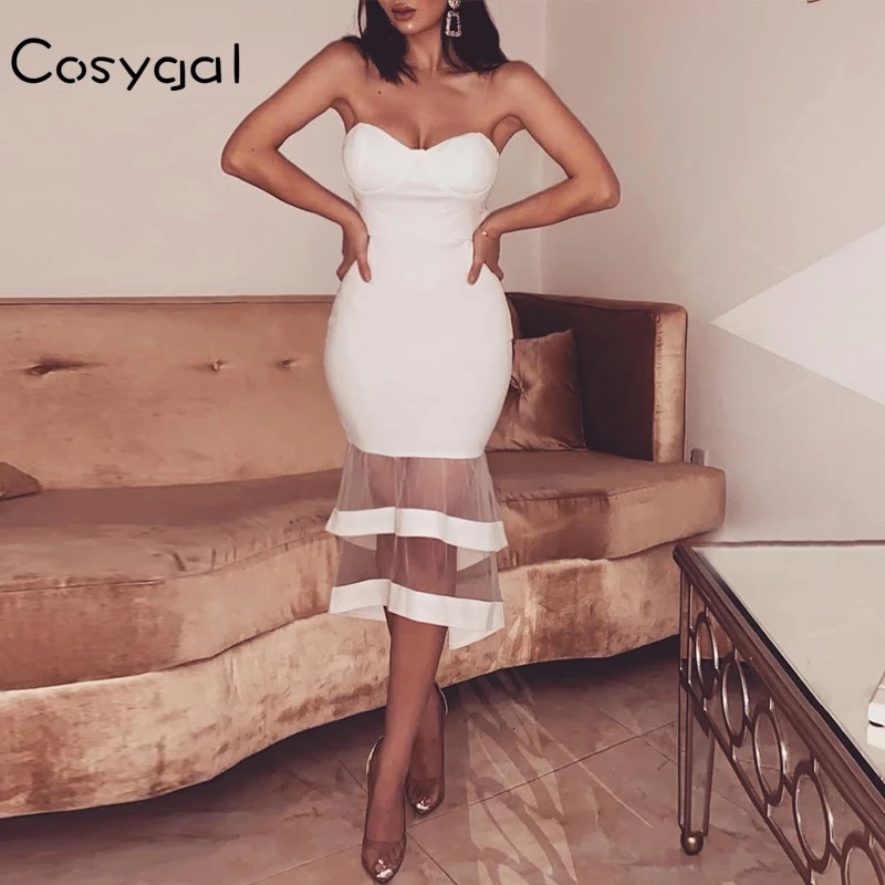 COSYGAL 2019 без бретелек облегающее платье с подолом Прозрачное для ночной вечеринки