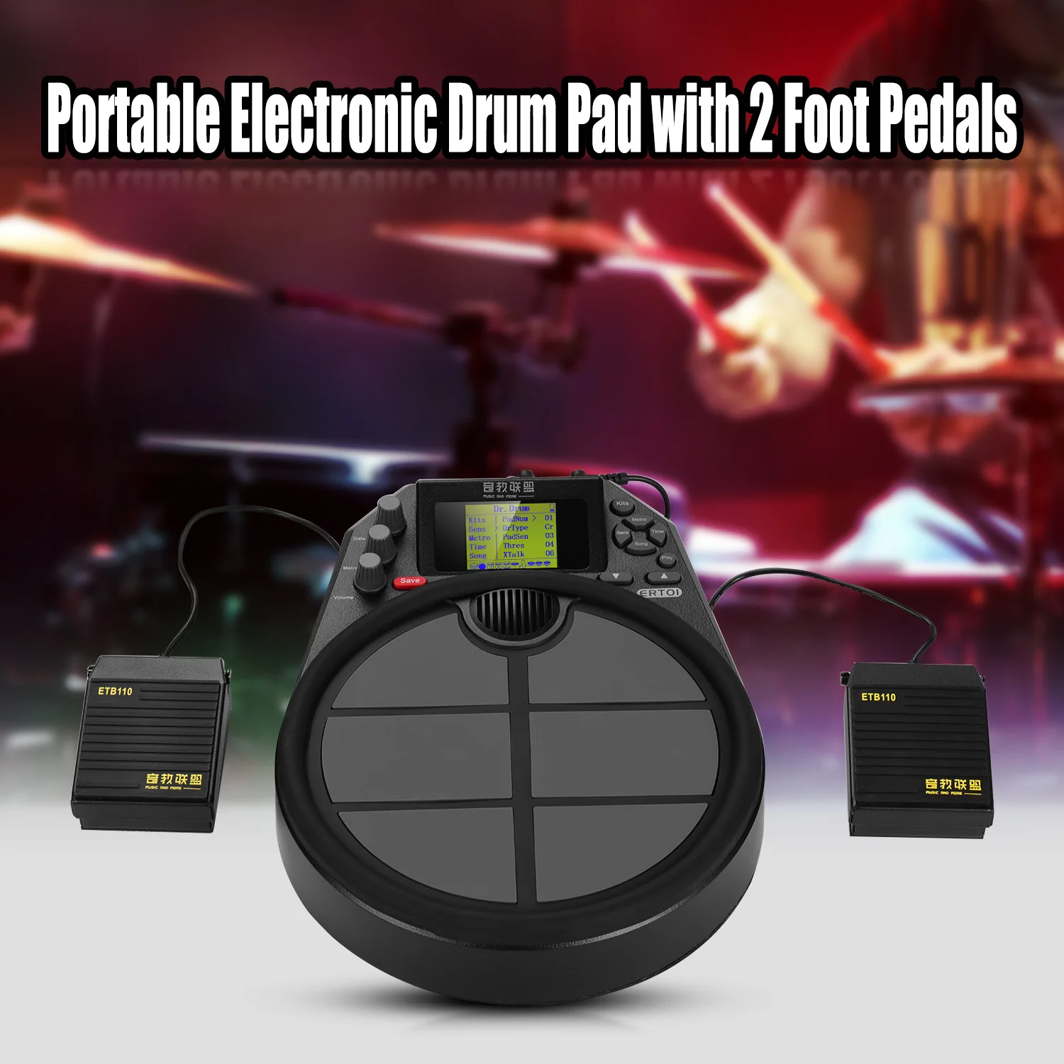 

Portable Electronic Drum Percussion Drum Practice Pad 15 Drum Kit Sounds 59 Demo Metronome Timer Function LCD Display
