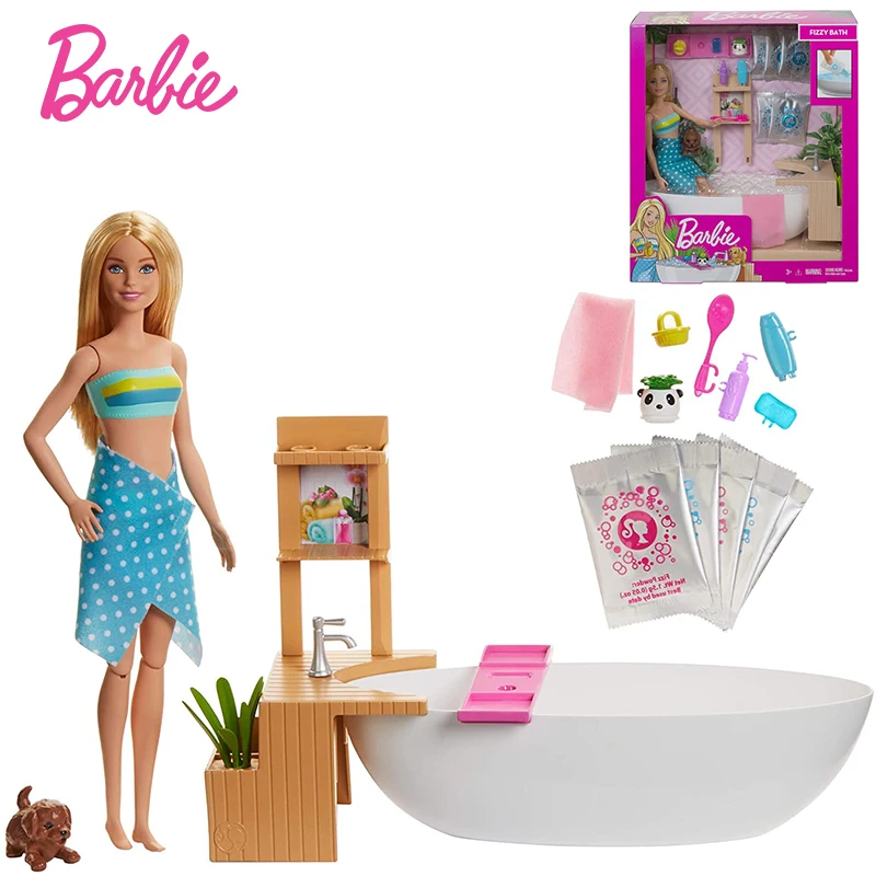 

Barbie Fizzy Bath Doll Playset Blonde with Tub Fizzy Powder Puppy & More Gift for Kids 3 to 7 Years Old Girl Toy Birthday Gift