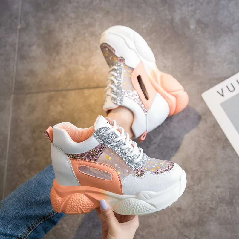 

Colorful gradient women's sports shoes hot trend summer new style hollow sequins increase in breathable women's shoes.