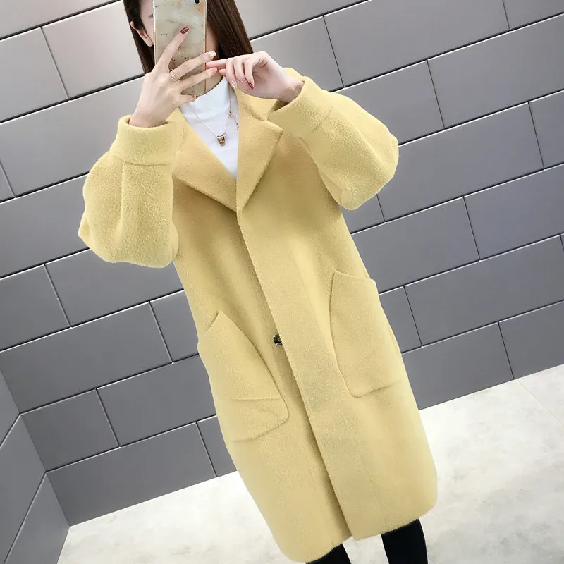 

UHYTGF Woman Sweaters Knitted Mink Fleece Cardigan Autumn Winter Jacket Elegant Female Tops Coat Casual Plus Size Clothes 1096