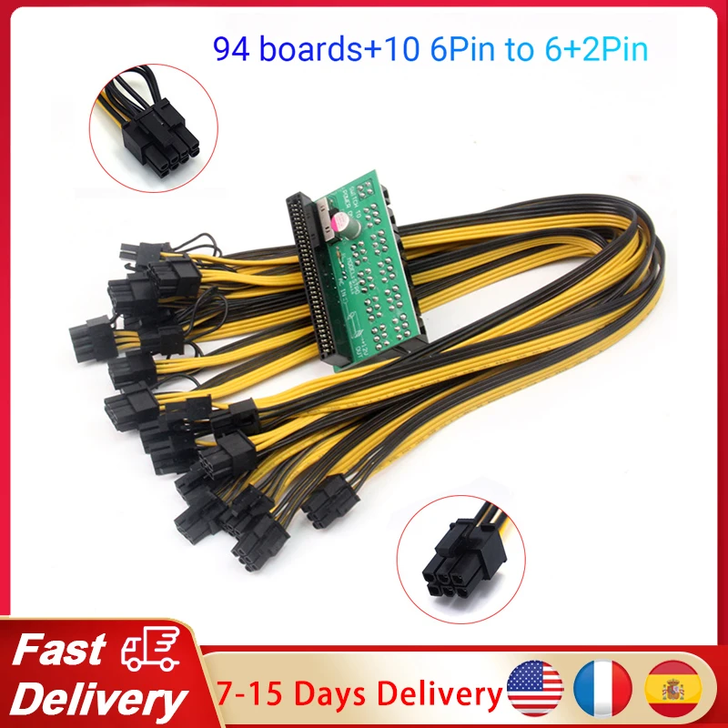 

12V GPU / PSU Breakout Board Ethereum ETH ZEC Mining Server Power Supply Adapter Card 18AWG PCI-E 9 x 6Pin + 1 x 4Pin Interface