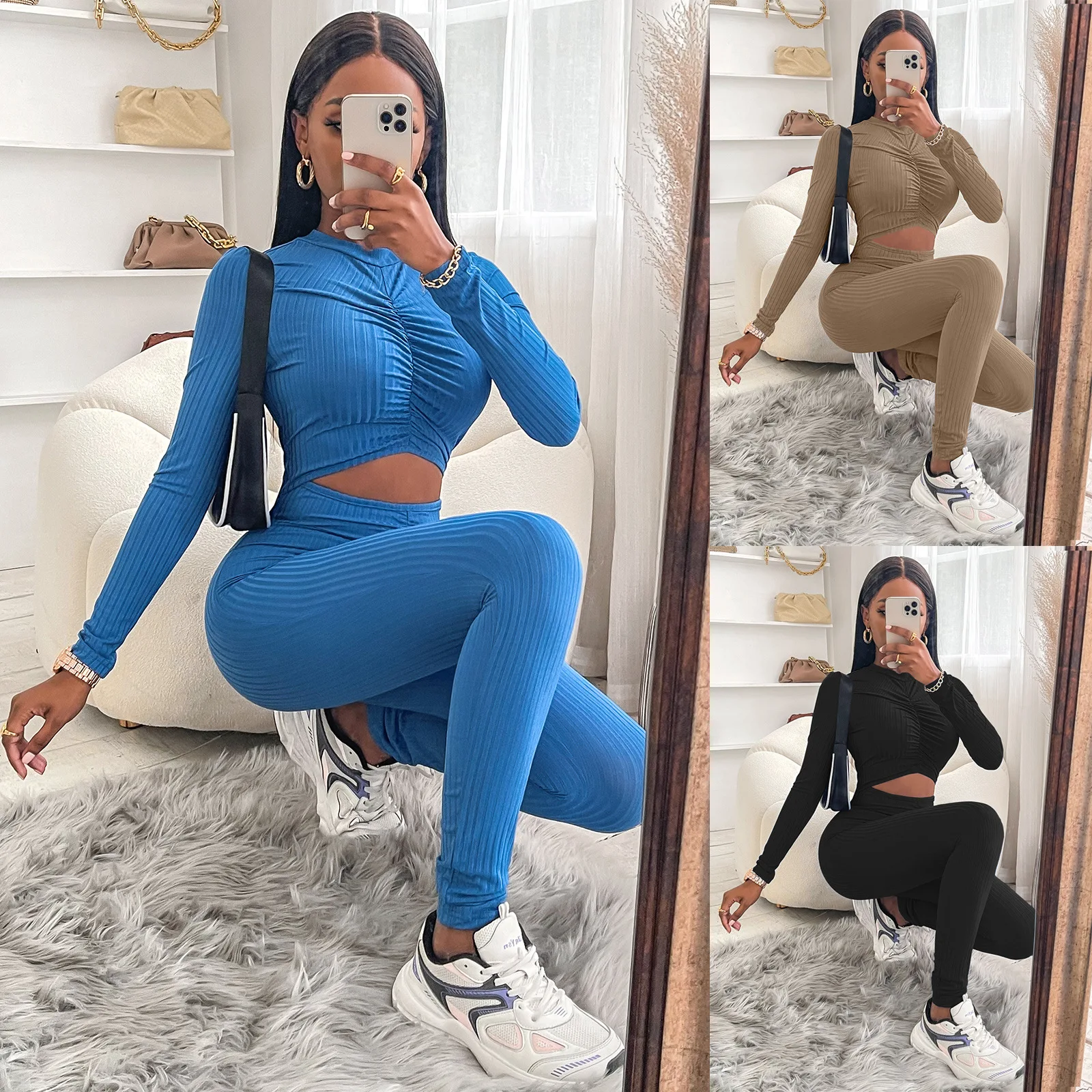 

Women's Tight Jumpsuit 2021 Autumn Winter Fashion Casual New Sexy Hollowed Out Long Sleeve O Neck Bodysuit