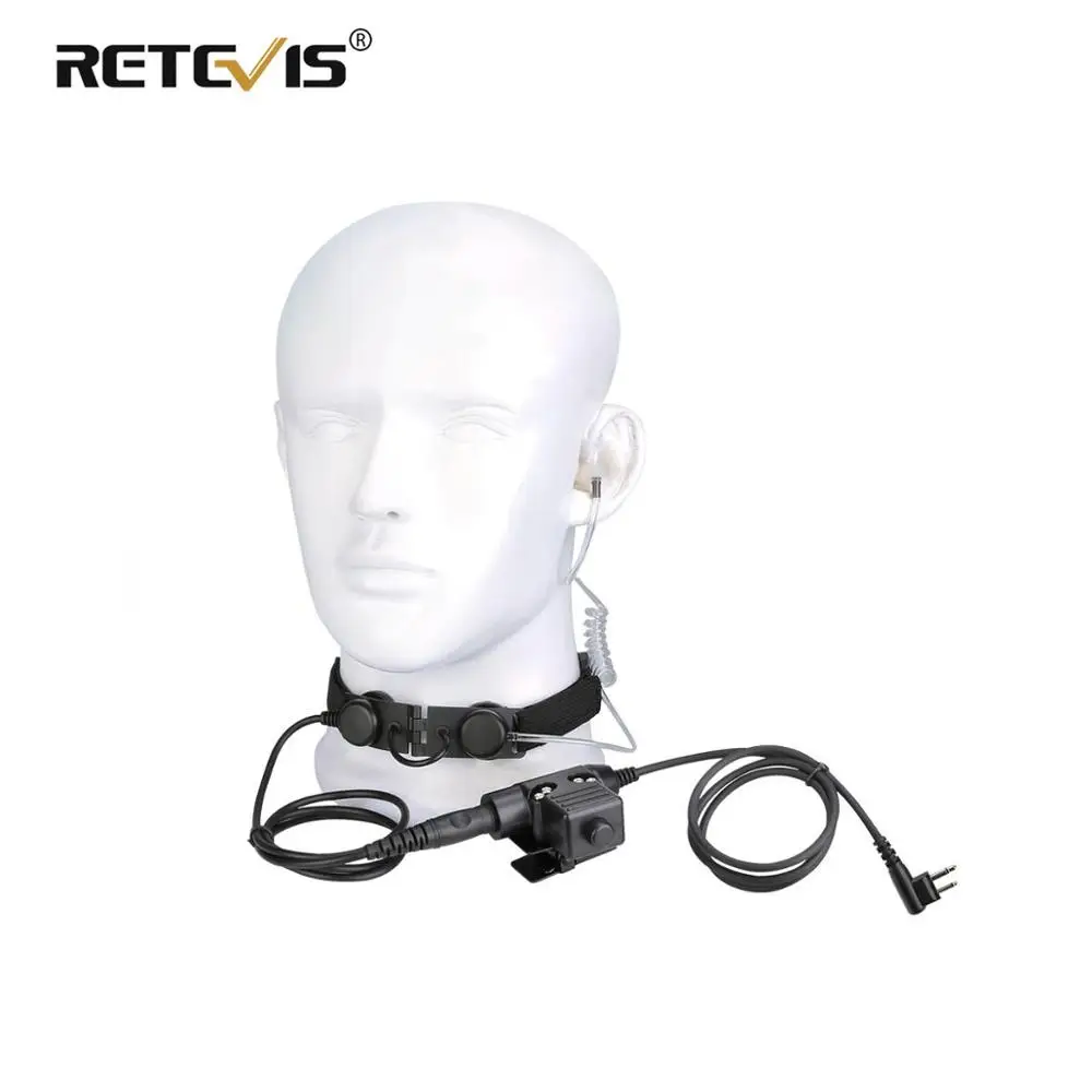 1 RETEVIS ETK005 Регулируемый тактический горловой микрофон с PTT наушниками для раций и