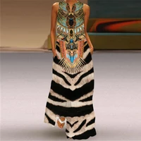 women elegan print dress 2022 summer vintage v neck oversize long dresses sleeveless ladies beach maxi dress drop shipping